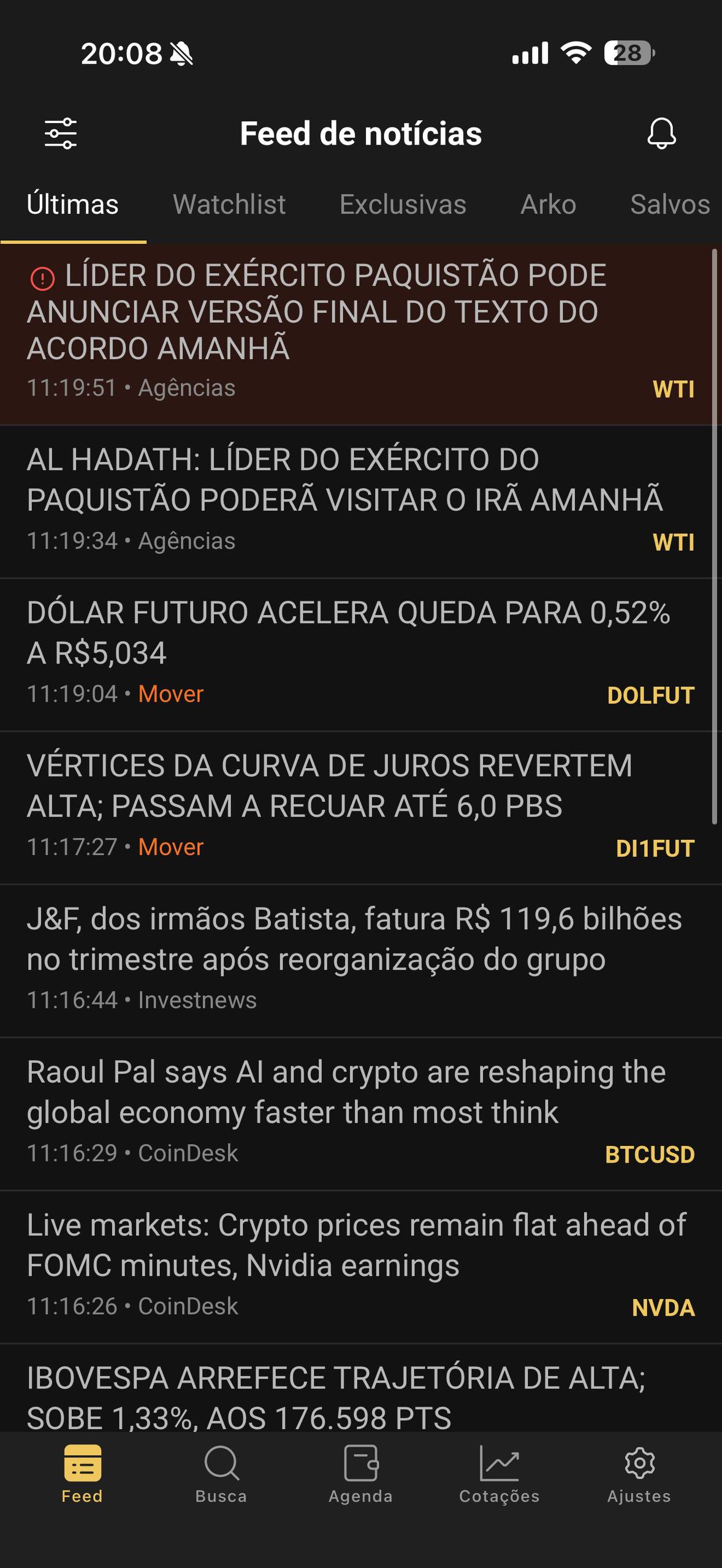 App Terminal Economatica — Feed de notícias